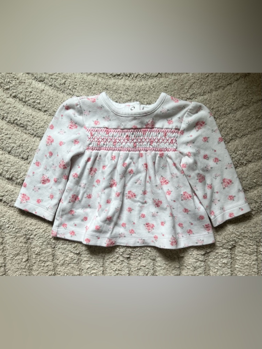 Girls 6-9 Month White & Pink Floral Long-Sleeve Top